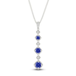 Blue & White Lab-Created Sapphire Drop Necklace Sterling Silver 18&quot;