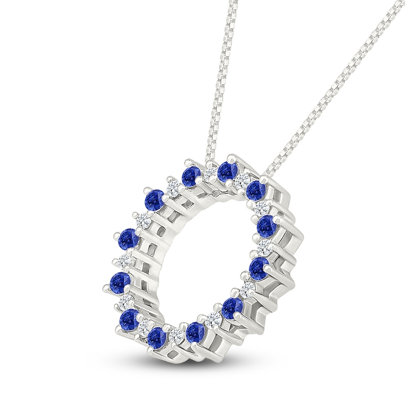 Main Image 2 of Blue Lab-Created Sapphire & Diamond Circle Necklace 1/8 ct tw Sterling Silver 18&quot;