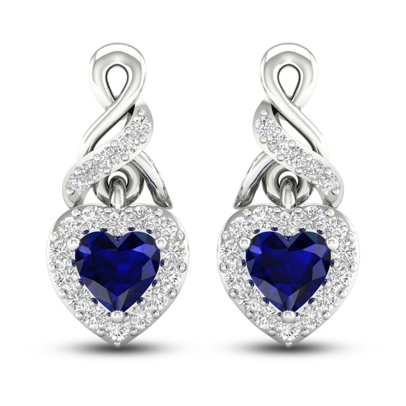 Blue & White Lab-Created Sapphire Drop Earrings Sterling Silver