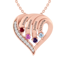 Color Stone Family Heart Necklace