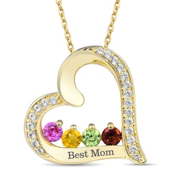 Birthstone Family & Mother's Heart Necklace (1-4 Stones and 1 Line)