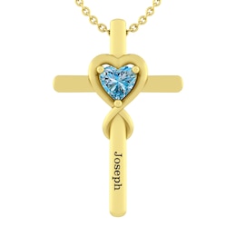 Heart Birthstone Teardrop Cross Necklace (1 Stone and Line)