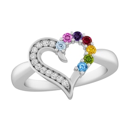 Birthstone Family & Mother's Heart Ring (2-7 Stones)