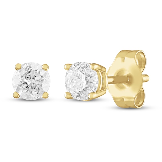 14K Yellow Gold Round Classic Yellow Solitaire Diamond Stud Earrings (0.75 ct, Fancy Yellow(Irradiated), Si )