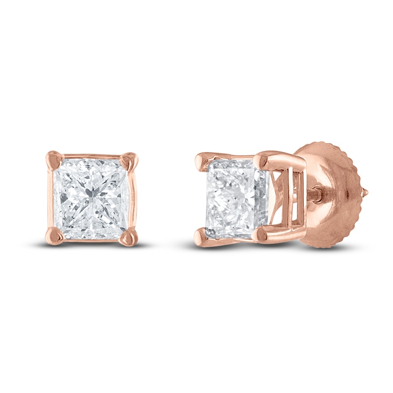 Main Image 1 of Diamond Solitaire Stud Earrings 1-1/2 ct tw Princess 14K Rose Gold (I2/I)