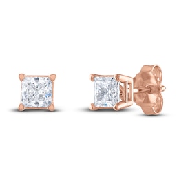 Diamond Solitaire Stud Earrings 1/2 ct tw Princess 14K Rose Gold (I2/I)