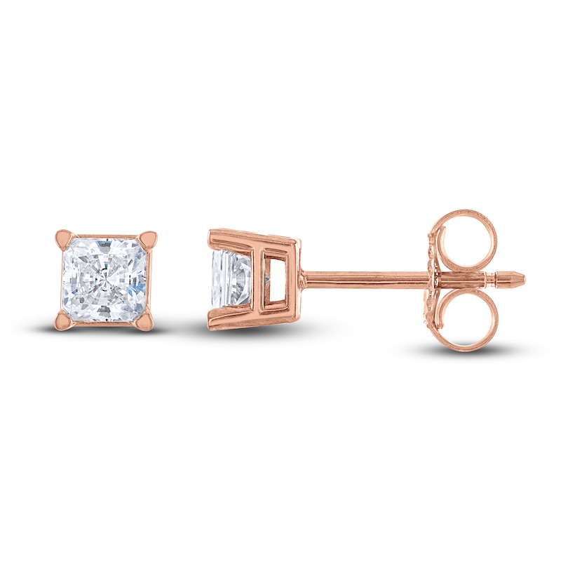 Main Image 2 of Diamond Solitaire Stud Earrings 1/2 ct tw Princess 14K Rose Gold (I2/I)