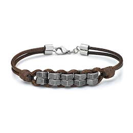 Men's Waxed Cord Stainless Steel Bracelet 8.5&quot;