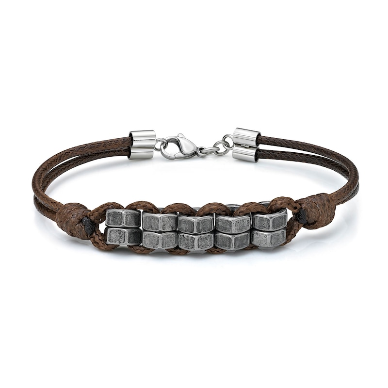 Men's Waxed Cord Stainless Steel Bracelet 8.5"