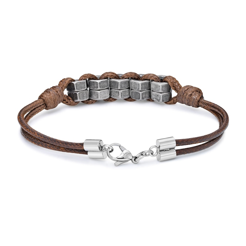 Men's Waxed Cord Stainless Steel Bracelet 8.5"