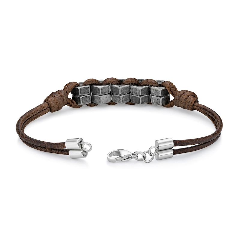 Men's Waxed Cord Stainless Steel Bracelet 8.5"