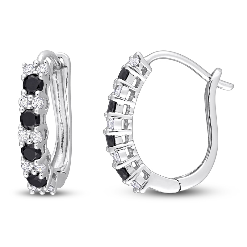 Black & White Diamond Hoop Earrings 1/2 ct tw Round 10K White Gold