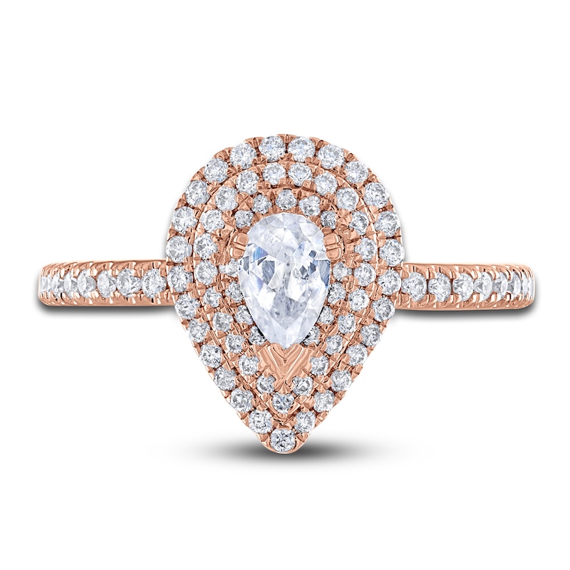 Main Image 3 of Diamond Engagement Ring 3/4 ct tw Pear/Round 14K Rose Gold