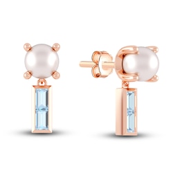 Juliette Maison Natural Aquamarine Baguette and Freshwater Cultured Pearl Earrings 10K Rose Gold