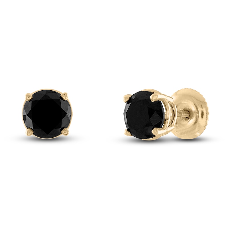 Main Image 2 of Black Diamond Solitaire Stud Earrings 2 ct tw Round 10K Yellow Gold