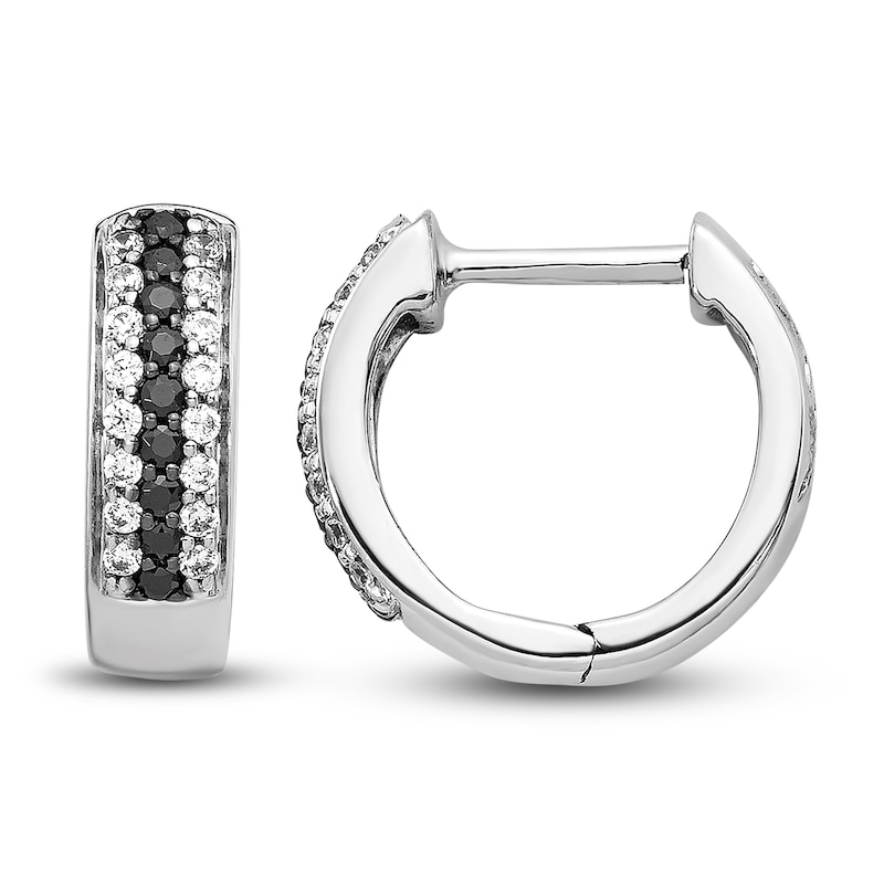 Main Image 1 of White & Black Diamond Huggie Earrings 1/4 ct tw Round 14K White Gold