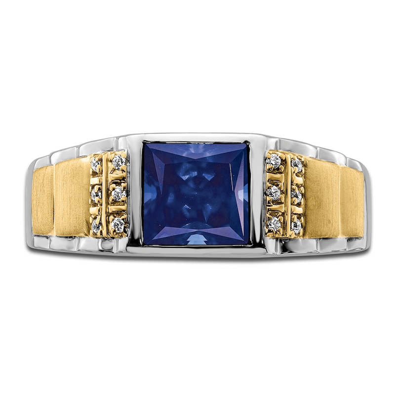 Men's Blue Lab-Created Sapphire Ring 1/20 ct tw Diamonds 14K Two-Tone Gold