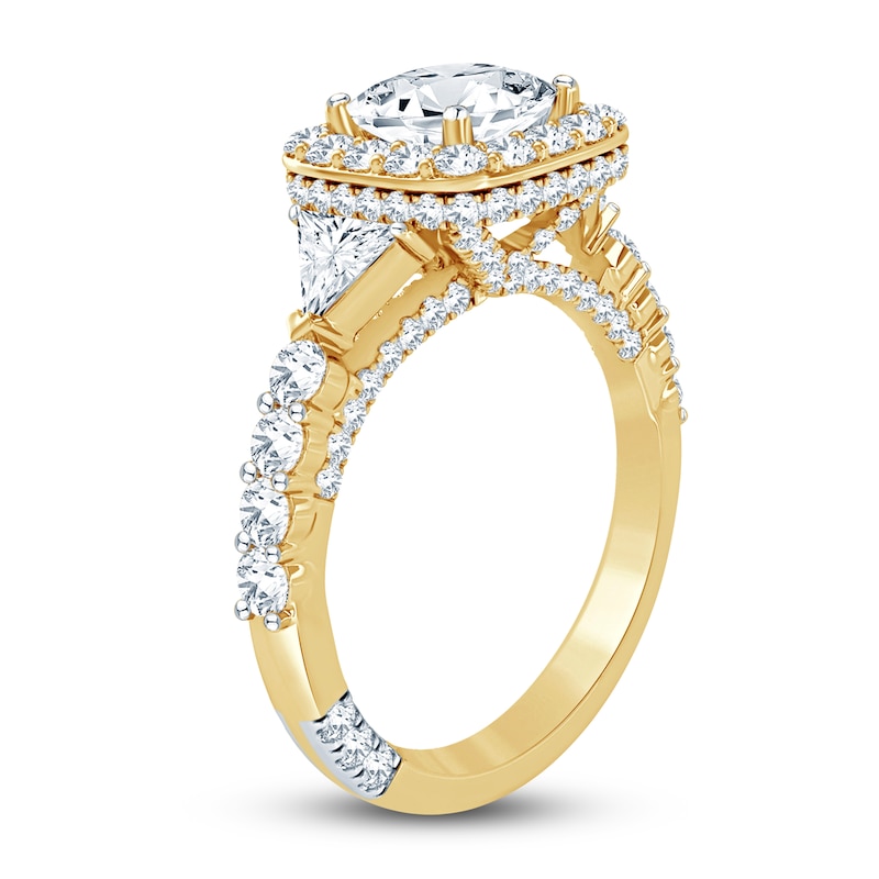 Main Image 2 of Pnina Tornai Lab-Created Diamond Engagement Ring 2-7/8 ct tw Cushion/Trillion/ Round 14K Yellow Gold