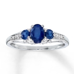 Natural Sapphire Ring with Diamonds 14K White Gold