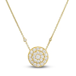 Crivelli Diamond Disk Pendant Necklace 1-3/8 ct tw Round 18K Yellow Gold 18&quot;
