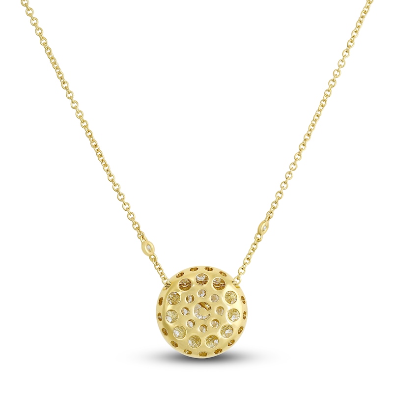 Main Image 2 of Crivelli Diamond Disk Pendant Necklace 1-3/8 ct tw Round 18K Yellow Gold 18&quot;