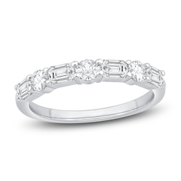 Diamond Anniversary Ring 3/4 ct tw Round/Emerald 14K White Gold