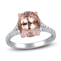 Oval-Cut Natural Morganite & Diamond Engagement Ring 1/4 ct tw 14K Two-Tone Gold