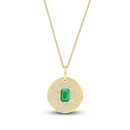 Natural Octagon-Cut Emerald & Diamond Pendant Necklace 1/3 ct tw 14K Yellow Gold