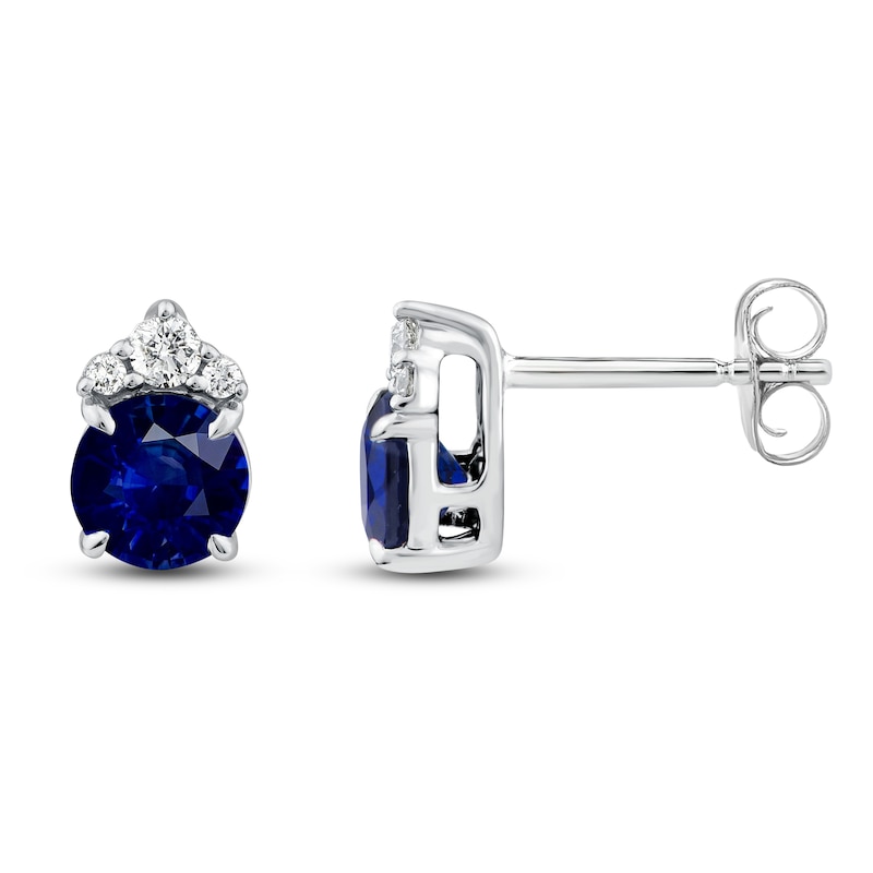 Main Image 1 of Blue Lab-Created Sapphire & Diamond Stud Earrings 1/10 ct tw 10K White Gold