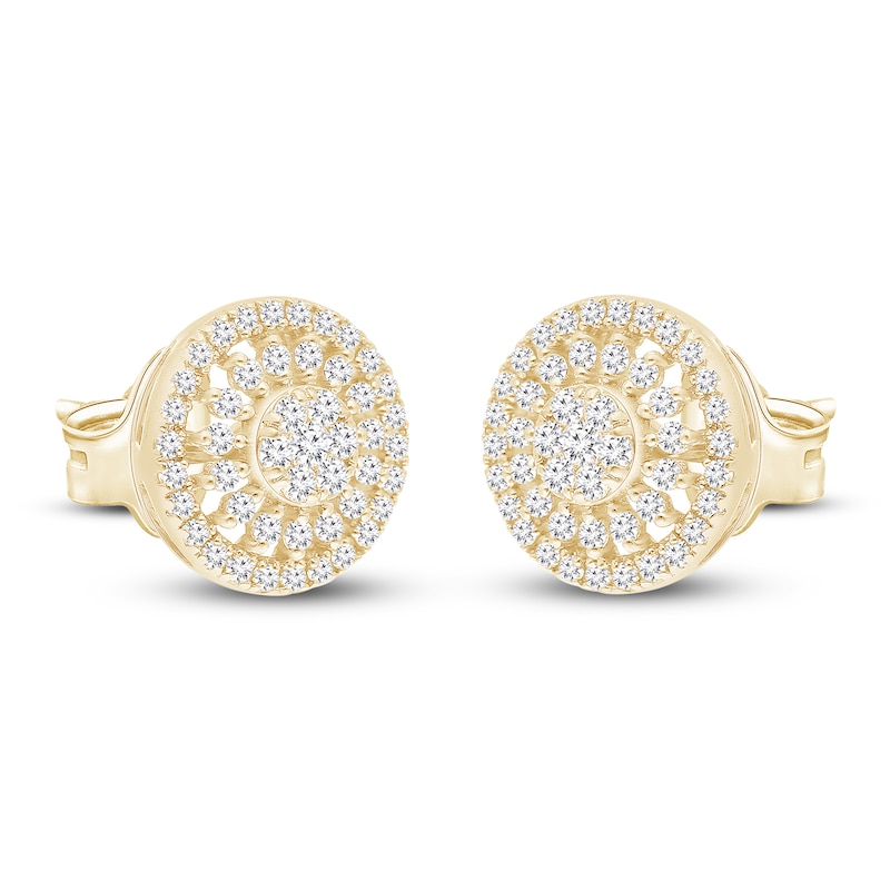 Main Image 2 of Multi-Diamond Open Halo Stud Earrings 1/2 ct tw 10K Yellow Gold