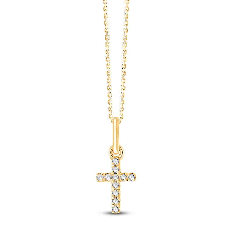 Main Image 1 of Children's Diamond Cross Necklace 1/20 ct tw 18K Yellow Gold 10&quot;