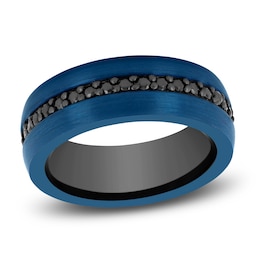 Men's Natural Black Sapphire Wedding Band Blue & Black Ion-Plated Tungsten Carbide 8mm