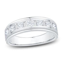 Men's Certified Baguette & Round-Cut Diamond Wedding Band 3/4 ct tw 14K White Gold