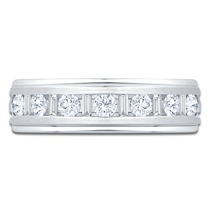 Main Image 3 of Men's Certified Baguette & Round-Cut Diamond Wedding Band 3/4 ct tw 14K White Gold