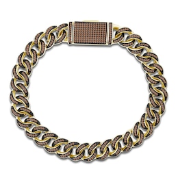 Men's Brown Diamond Curb Chain Bracelet 1-1/2 ct tw 10K Yellow Gold 8.25&quot;