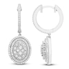 Thumbnail Image 1 of Multi-Diamond Oval Halo Dangle Hoop Earrings 5/8 ct tw 14K White Gold