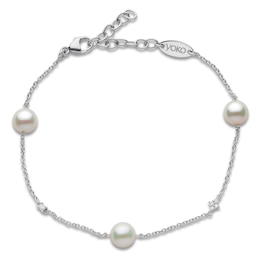 Yoko London Akoya Cultured Pearl & Diamond Accent Station Bracelet 18K White Gold 8&quot;