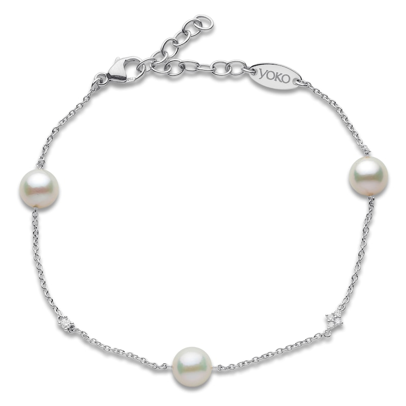 Yoko London Akoya Cultured Pearl & Diamond Accent Station Bracelet 18K White Gold 8"