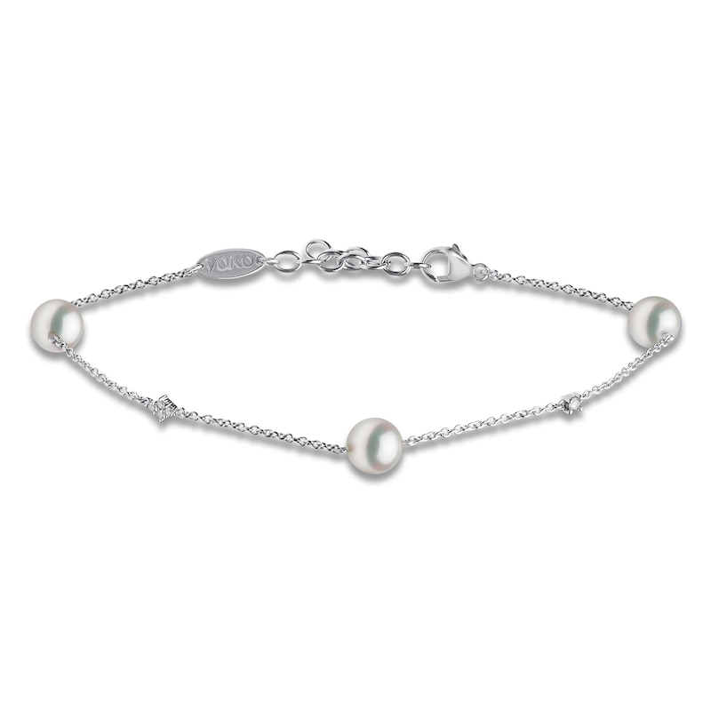 Main Image 2 of Yoko London Akoya Cultured Pearl & Diamond Accent Station Bracelet 18K White Gold 8&quot;