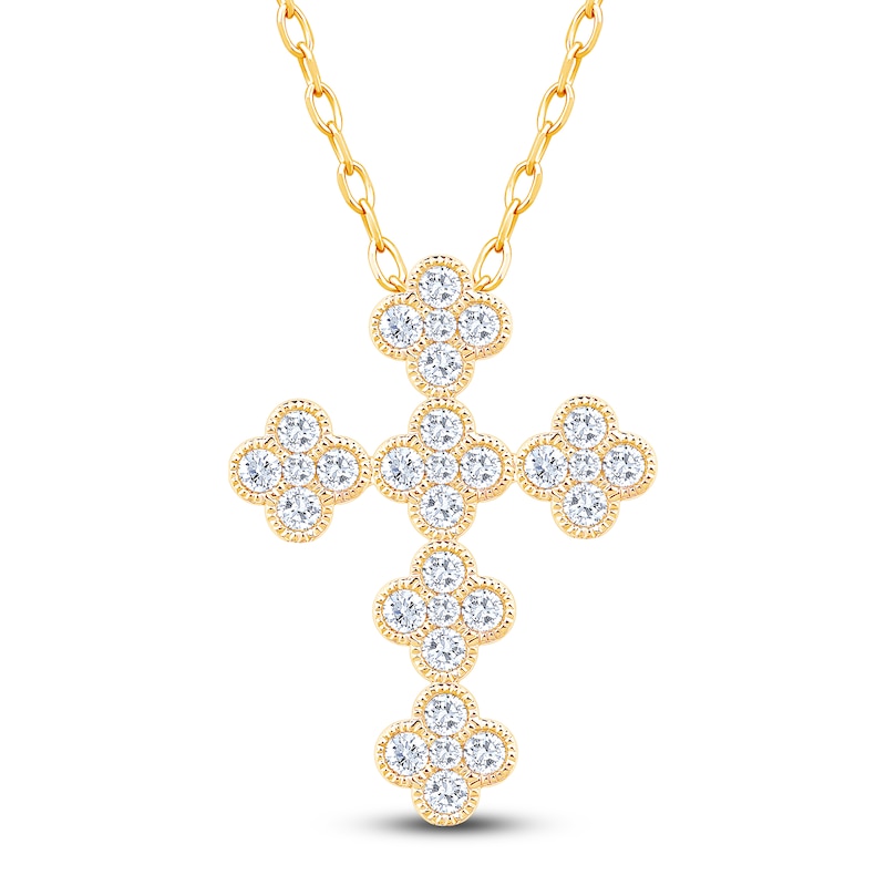 Main Image 1 of Diamond Clover Cross Necklace 3/4 ct tw 10K Yellow Gold