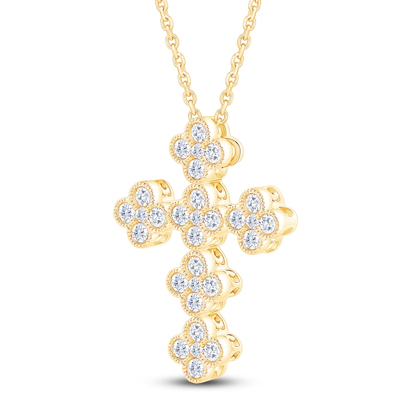 Main Image 3 of Diamond Clover Cross Necklace 3/4 ct tw 10K Yellow Gold