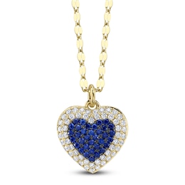 Shy Creation Natural Blue Sapphire & Diamond Heart Necklace 1/4 ct tw 14K Yellow Gold 18" JR55011953