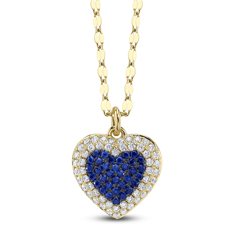 Main Image 1 of Shy Creation Natural Blue Sapphire & Diamond Heart Necklace 1/4 ct tw 14K Yellow Gold 18&quot; JR55011953