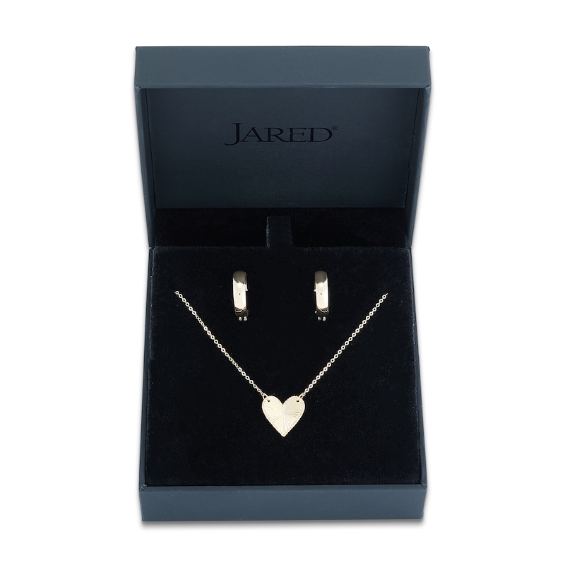 Main Image 1 of Italia D'Oro Heart Necklace & Hoop Earrings Gifts Set 14K Yellow Gold