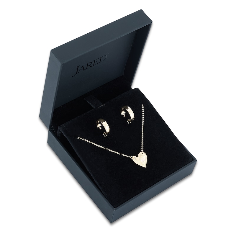 Main Image 10 of Italia D'Oro Heart Necklace & Hoop Earrings Gifts Set 14K Yellow Gold