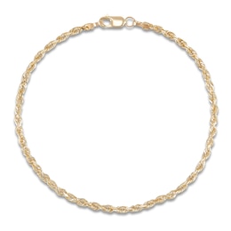 Solid Glitter Rope Chain Bracelet 2.4mm 14K Yellow Gold 7.25&quot;