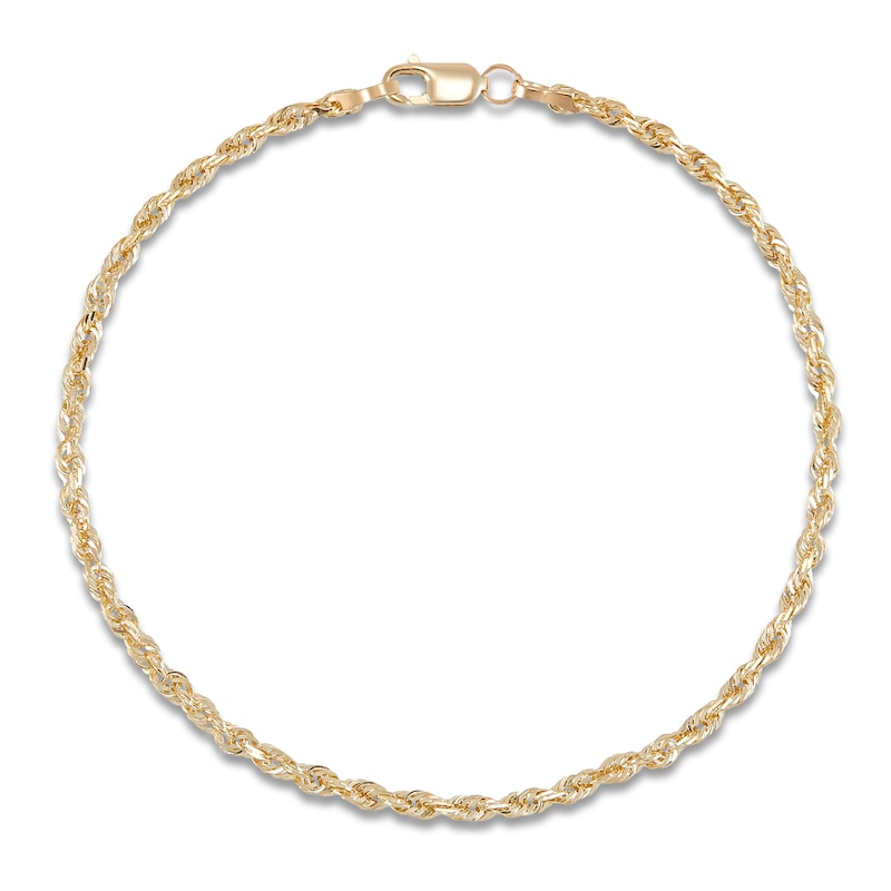 Solid Glitter Rope Chain Bracelet 2.4mm 14K Yellow Gold 7.25"