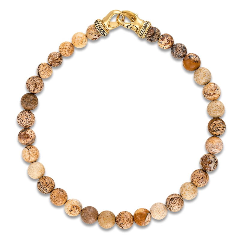 Main Image 2 of 1933 by Esquire Men's Natural Jasper Bead Bracelet 18K Yellow Gold-Plated Sterling Silver 8.5&quot;