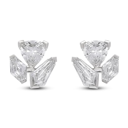 J'Lure Trillion Curved Brilliant-Cut, Lozenge Step-Cut & Tie Step-Cut Lab-Created Diamond Three-Stone Earrings 2-3/4 ct tw 14K White Gold