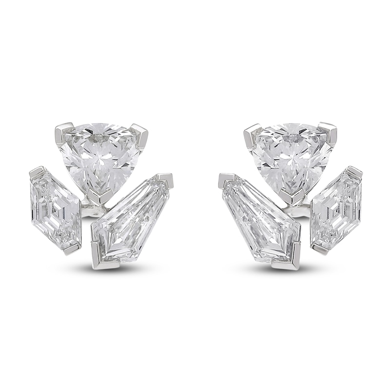 Main Image 1 of J'Lure Trillion Curved Brilliant-Cut, Lozenge Step-Cut & Tie Step-Cut Lab-Created Diamond Three-Stone Earrings 2-3/4 ct tw 14K White Gold